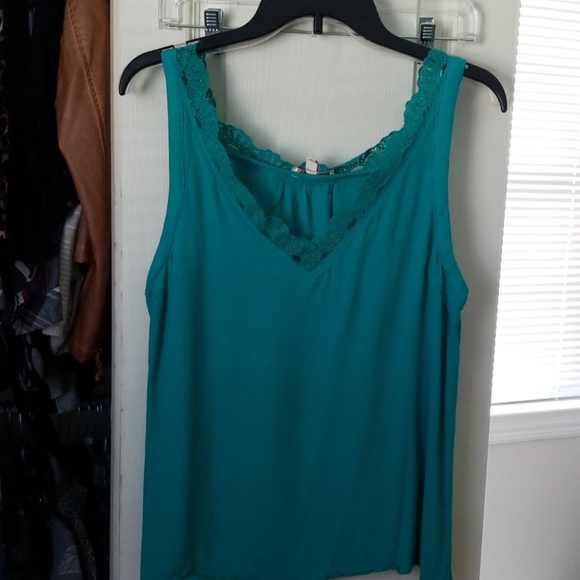 Teal Lace Trim Blouse